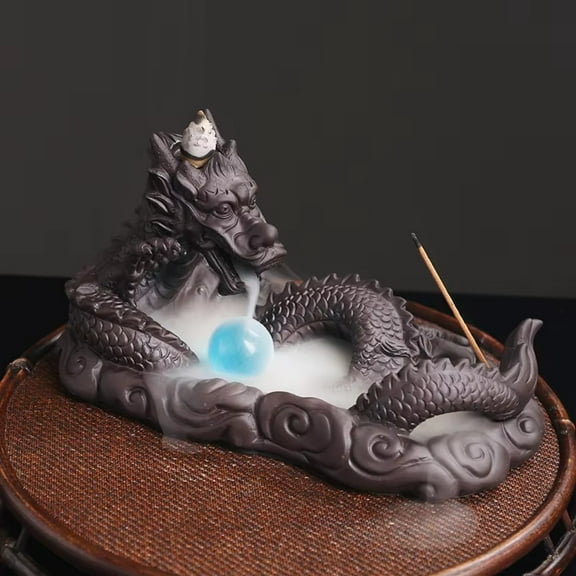 1pc Purple Clay Dragon & Feng Shui Ball Backflow Incense Burner Home Fragrance Decor (Without Incense)
