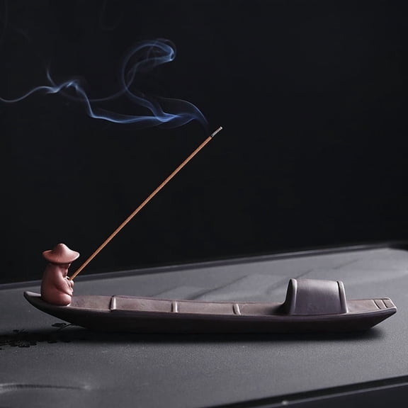 1pc Purple Clay Fisherman Incense Stick Holder, Zen Meditation Home Decor (Without Incense)