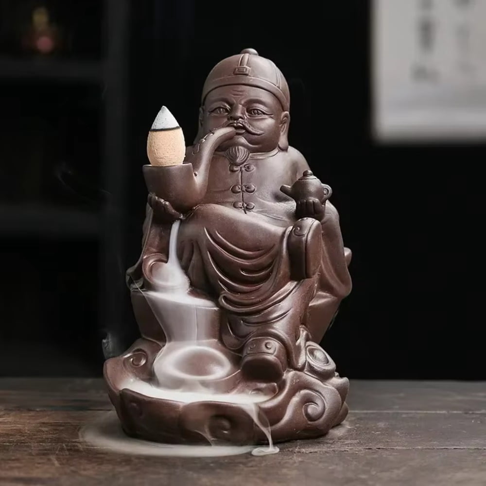 1pc Purple Clay Handicrafts Relaxation Old Man Backflow Incense Burner Incense Holder Censer Home Ornament (Without Incense)