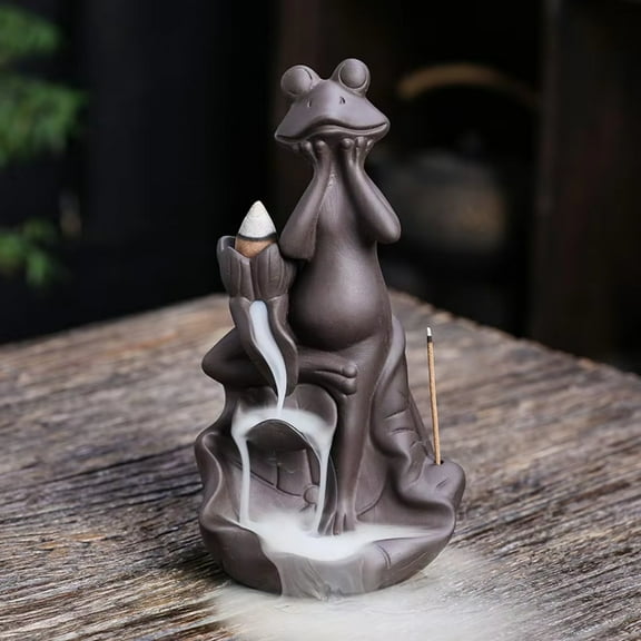 1pc Purple Clay Lotus Frog Backflow Incense Burner, Feng Shui Home Decor (Without Incense)