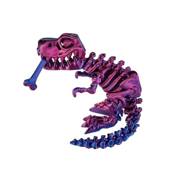 1pc Purple Size: 25*15*5cm (with Bones) 3D Printed Dinosaur Skeleton With Movable Joints, Dinosaur Bone Figurine, Tyrannosaurus Rex With Bone-biting Feature.