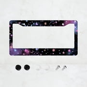 1pc Purple Star Pattern 2-Hole License Plate Frame, Aluminum Material, 6x12 Inches with Screw Set, Fun Car Decoration Gift, Cartoon Design, Standard US License Plate Size