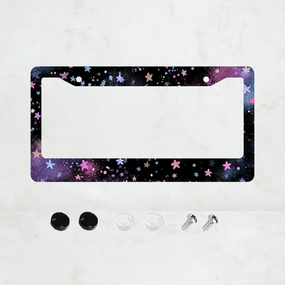1pc Purple Star Pattern 2-Hole License Plate Frame, Aluminum Material, 6x12 Inches with Screw Set, Fun Car Decoration Gift, Cartoon Design, Standard US License Plate Size