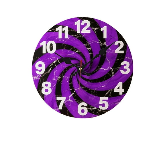 [1pc Purple Wall Clock] Purple Marbled 10" Wooden Wall Clock, 1pc | Battery Operated, Round Wall Clocks for Bathroom Bedroom Living Room Office Decor (AA Not Included)