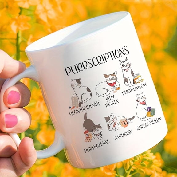 1pc Purrscriptions Funny Mug Ceramic Pharmacy Lover Puns Meowdication Cute Mug Med Students PA Nurses Pharm Techs Microwave Hand Wash Only Christmas Halloween Thanksgiving Mother S Day Father S Day