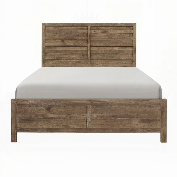 1pc Queen Bed in Weathered Pine Finish, Modern Line Pattern & Rusticated Style Made in Malaysia