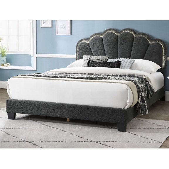 Queen Size Metal Platform Bedframe No Box Spring Gray for Master Bedroom