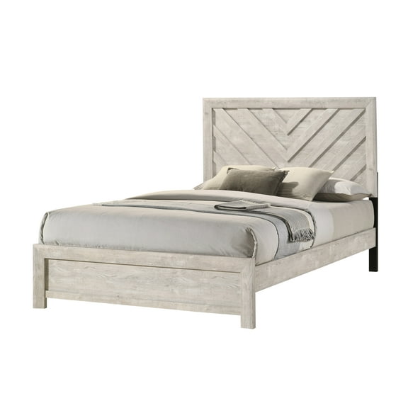 1pc Queen Size Bed Rustic Beige Gray Finish Wooden Bedroom Furniture Geometric Design Chevron Pattern