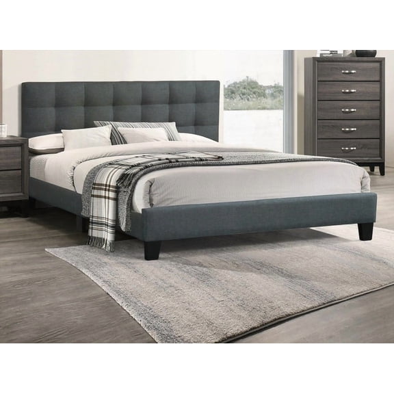 1pc Queen Size Bed featuring Charcoal Polyfiber Upholstered Headboard and Slat System