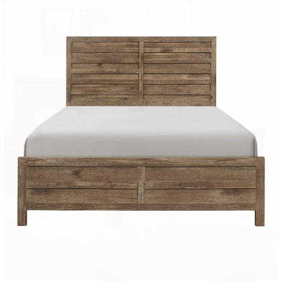 Queen Size Metal Platform Bed Frame with Weathered Pine Finish, No Box Spring Needed, Grey for Bedroom