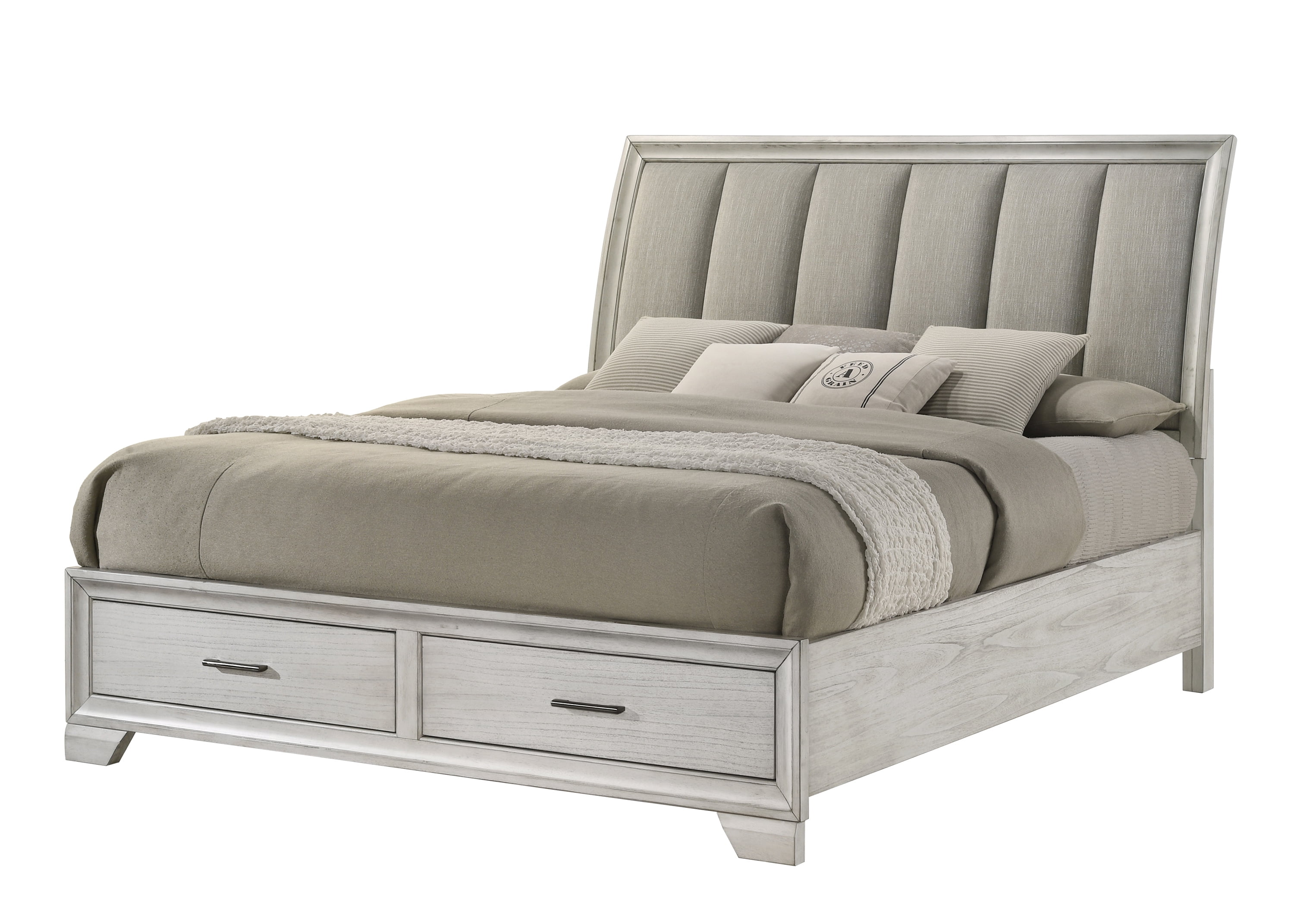 Wood Queen Size Platform Bed with Storage Headboard and Drawers - White