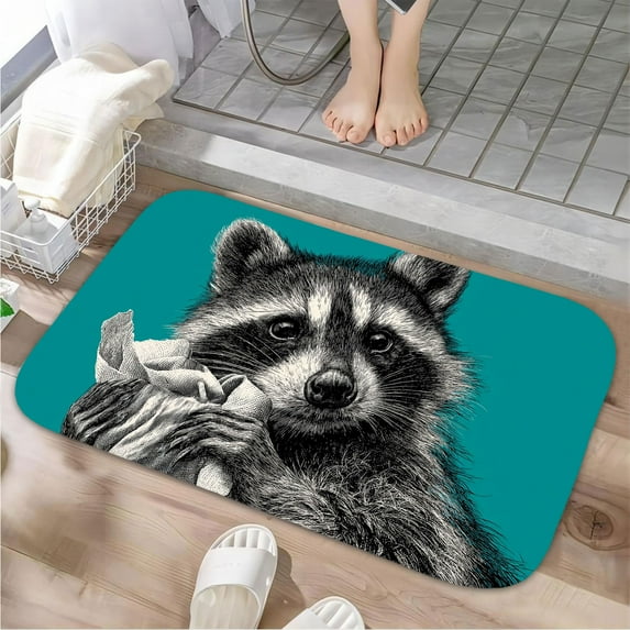 1pc Raccoon with Bag Absorbent Non-Slip Bathroom Thickened Flannel Rug Decor,Soft,Quick Drying,Suitable For Indoor/outdoor Use,Bathrooms,Bedrooms,Kitchens,Terrace,Laundry Rooms,16"x24"