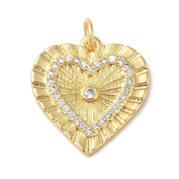 1pc Rack Plating Brass & Cubic Zirconia Pendants Cadmium Free & Lead Free Long-Lasting Plated Heart with Jump Ring Real 18K Gold Plated 19x18x2mm Hole: 5mm