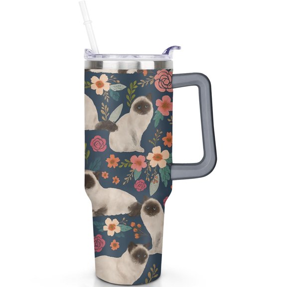 1pc Ragdoll Cat 40oz Tumbler with Straw & Handle - Insulated Stainless Steel Cup | Holiday Gift for Man Women (Christmas, Valentine's, Birthday)
