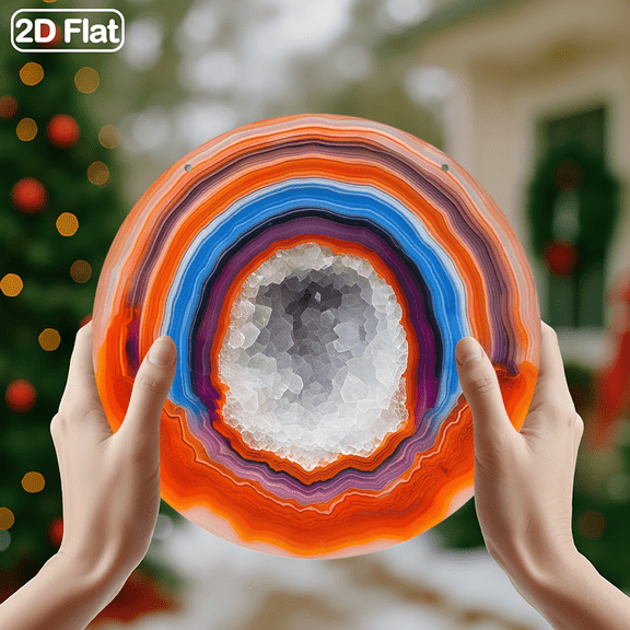 1pc Rainbow Agate Geode Crystal Cluster Slice Sig, 8" Round Aluminum Wall Decor,Weather-Resistant Indoor/Outdoor Art for Home, Garden, Office, Patio, Cafe, Garden, Room, Easy Hang, Idea Gift, 2D Flat
