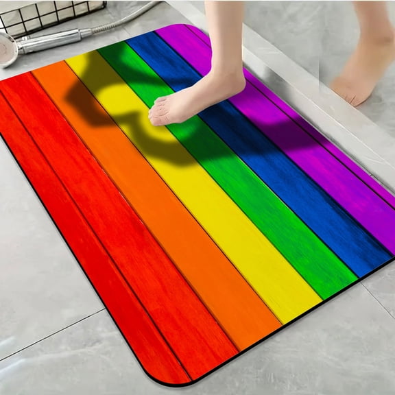 1pc Rainbow Heart Shadow Bathroom Rug Bathroom Decor and Qccessories- Durable,Anti Slip,And Quick Drying,Suitable For Indoor/outdoor Use - Perfect For Bathrooms,Bedrooms,Kitchens