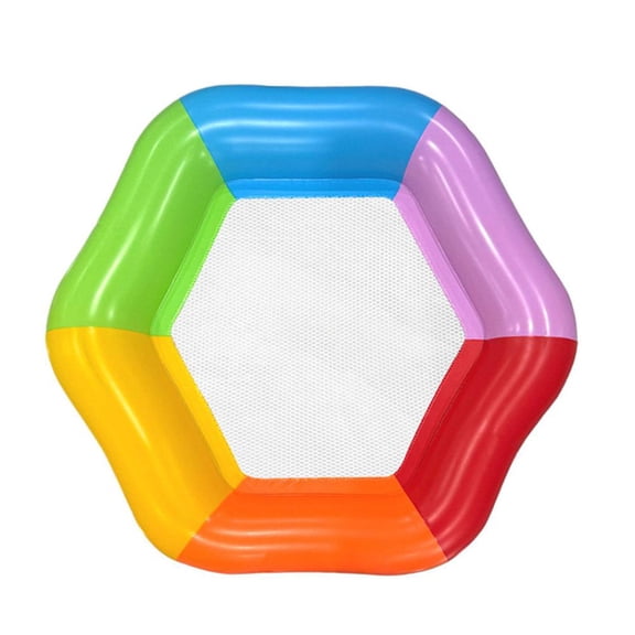 1pc Rainbow Hexagon Inflatable Pool Float with Mesh Seat, Adult Water Hammock Lounger, Summer Swimming Pool Floatie
