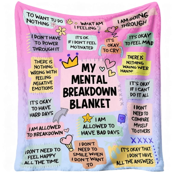 1pc Rainbow Mental Breakdown Blanket, Inspirational Self-Care Gift for All Genders, Ultra-Soft Polyester Fleece, Lightweight, All-Season Comfort