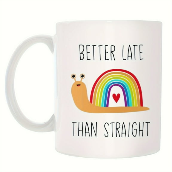 1pc, Rainbow Snail Coffee Mug, Ceramic Coffee Cups, Better Late Than Straight LGBT Water Cups, Summer Winter Drinkware, Birthday Gifts, Holiday Gifts, Christmas Gifts, Year Gifts