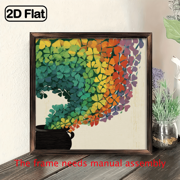 1pc, Rainbow With Pot Of Golden Framed Wood Sign Hanging Home Decor Farmhouse Wall Art, Bedroom, Home, Living Room, Bathroom Decor.8*8in