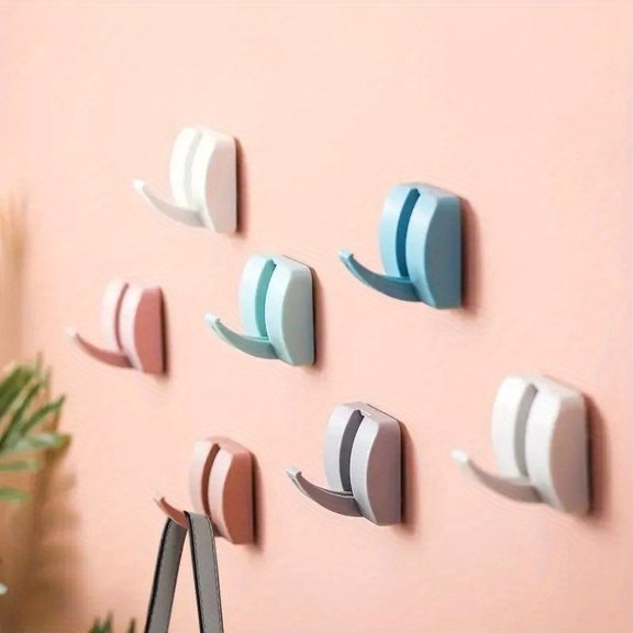 1pc Random Color Hidden Anticollision Hooks Wall Mount Self Adhesive Clothes Cap Storage Racks Coat Hanger Bag Keys Sticky Holder Home Wall Decor