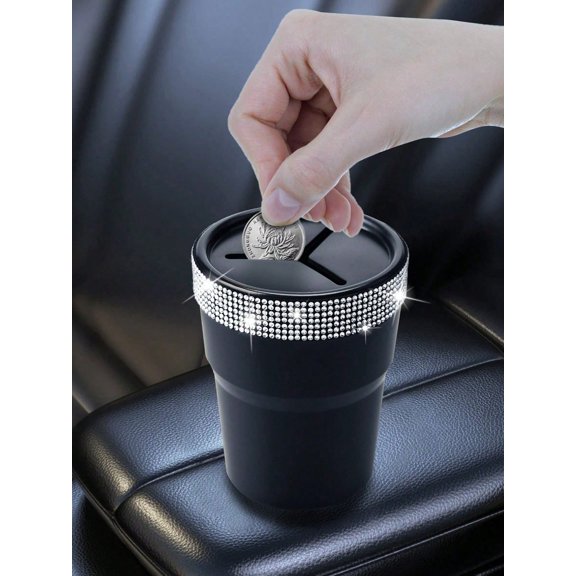 1pc Random Color Waterproof Car Trash Can Diamond Cup Shaped Storage Box for Console Office Desk Small Items Organizer Compact Durable