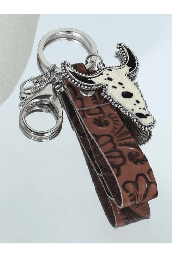 1pc Random Vintage Embossed Leather Cow Head Keychain Car Accessories Bag Charm School Cute Goth Y2k