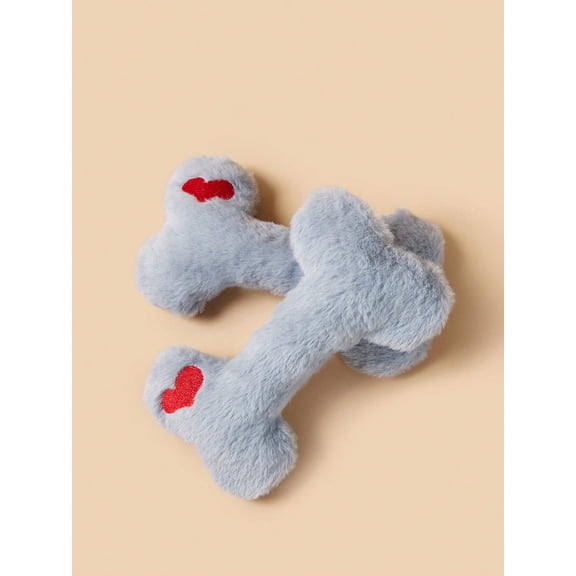 1pc Random color Plush Bone-Shaped Toy With Small Heart And BB Sound, Durable Chew Toy