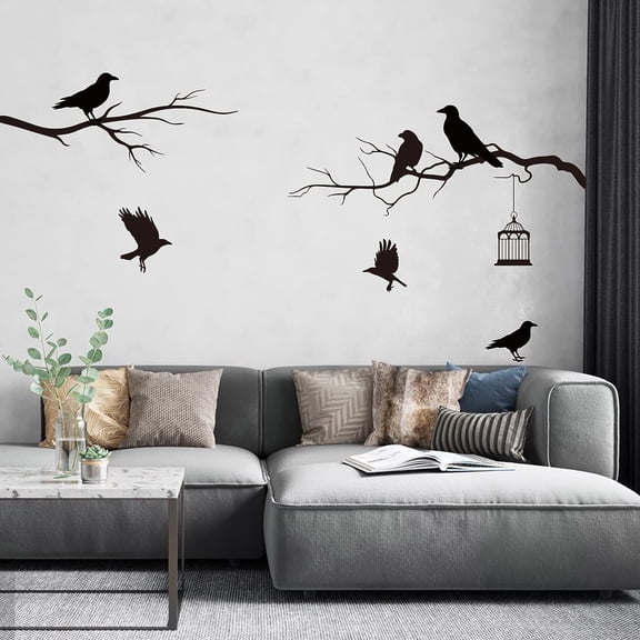 1pc Raven Wall Decal Crow Decor Gothic Wall Decals Tree Branch Stickers Black DIY Wall Art Decorations