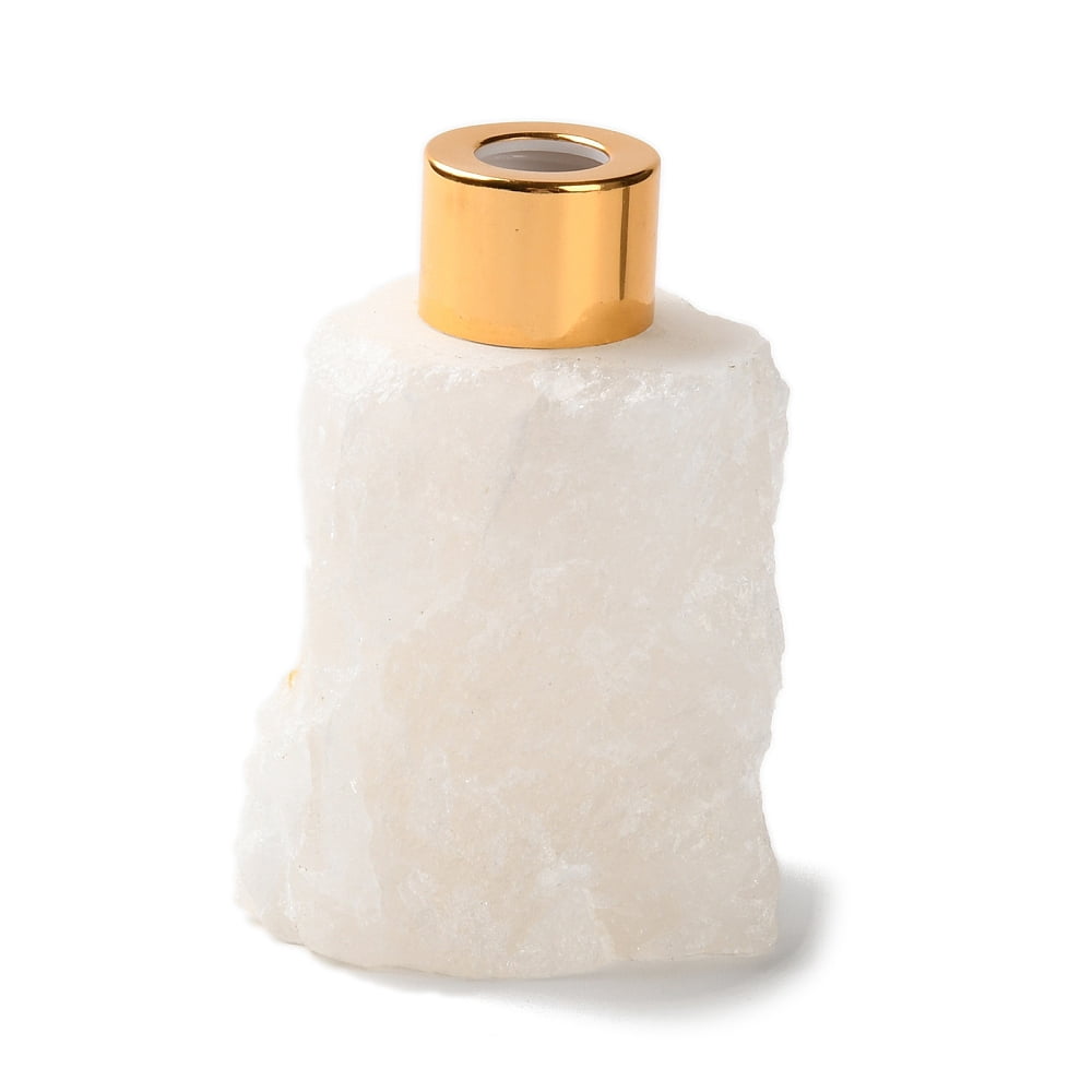 1pc Raw Quartz Perfume Bottle with Plating Plastic Findings Refillable Bottle for Cosmetics Essential Oil Emulsion 5.7~6.4x4.2~6.7x8.6~9.7cm