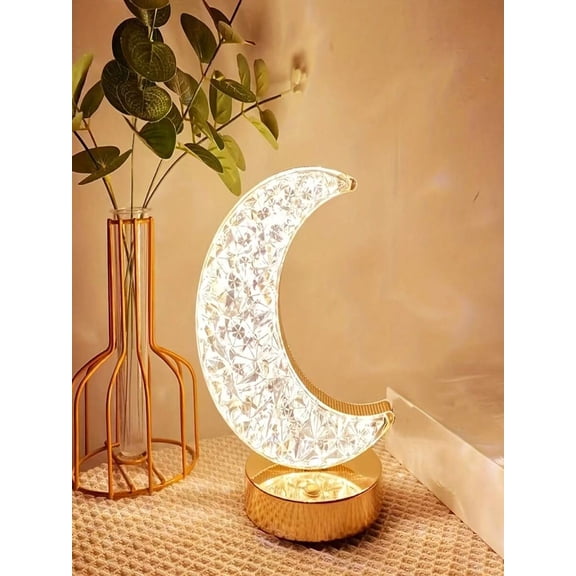 1pc Rechargeable Crystal Moon Lamp, Realistic Moon Bedside Lamp, Dimmable Moon Night Light, Decorative Moon Shaped Table Lamp, Desk Lamp, Touchable Dimming Light, Bedroom Touch Lamp