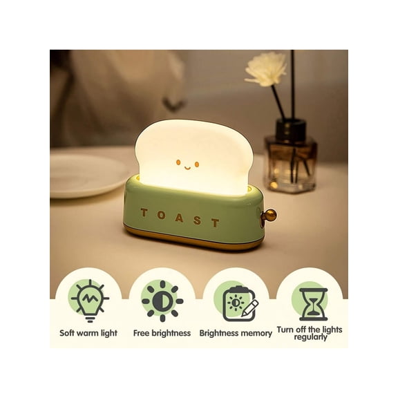 1pc Rechargeable Desk Toaster Lamp Compact Smile Face Toast Bread Cute Toaster Shape Room Decor Night Light Perfect For Bedroom Bedside Living Room Dining Desk Deco