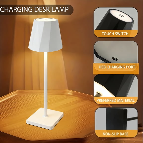 1pc Rechargeable Wireless Table Lamp, Portable LED Desk Lamp, 3-Color Stepless Dimming Up LED Lights Reading Light, Desk Lamp for Bedroom, Desk, Cafe, Terrace, Couple Dinner, Home Holiday Decorations