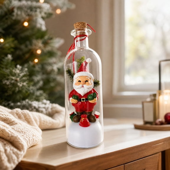 1pc Recordable Christmas Santa Bottle Ornament, Voice Recording Function, Clear Glass Design, Holiday Decor for Home, Size 8.662.931.97 in