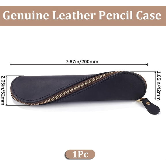 1pc Rectangle Leather Pen Bags Zipper Pen Bags with Alloy Findings Study Supplies Black 200x52x42mm
