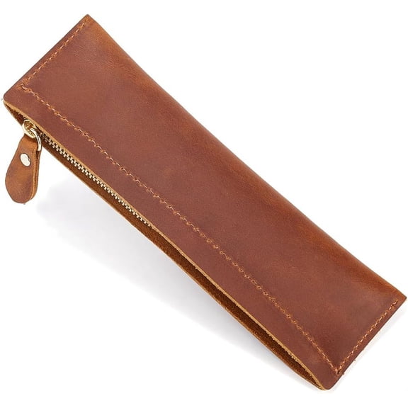 1pc Rectangle Leather Pen Bags Zipper Pen Bags with Alloy Findings Study Supplies Saddle Brown 19.1x5.8x2.4cm Creation