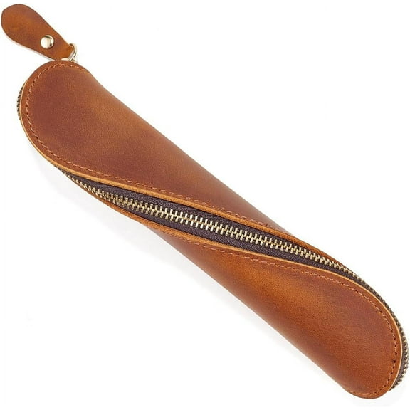 1pc Rectangle Leather Pen Bags Zipper Pen Bags with Alloy Findings Study Supplies Saddle Brown 200x52x42mm