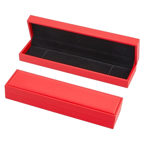 1pc Rectangle PU Leather Necklace Storage boxes with Velvet Inside Crimson 22x5.6x3.6cm 1pc
