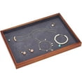 thumbnail image 1 of 1pc Rectangle Spray Painted Wooden Jewelry Display Trays with Faux Suede Inside for Earrings Bracelets Necklaces Sunglasses Storage Slate Gray 35.4x24.4x3cm Inner Diameter: 33.3x22.3cm, 1 of 6