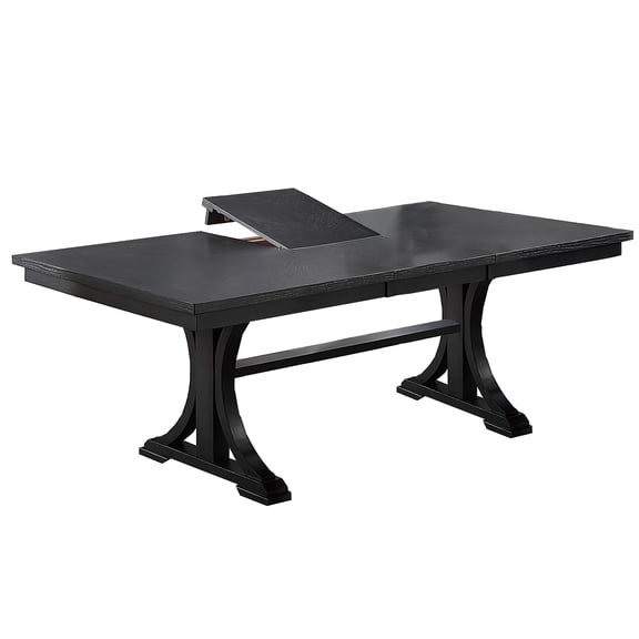 1pc Rectangle Table w Leaf Trestle Base Classic Look Charcoal Color Wooden Dining Room Table Only