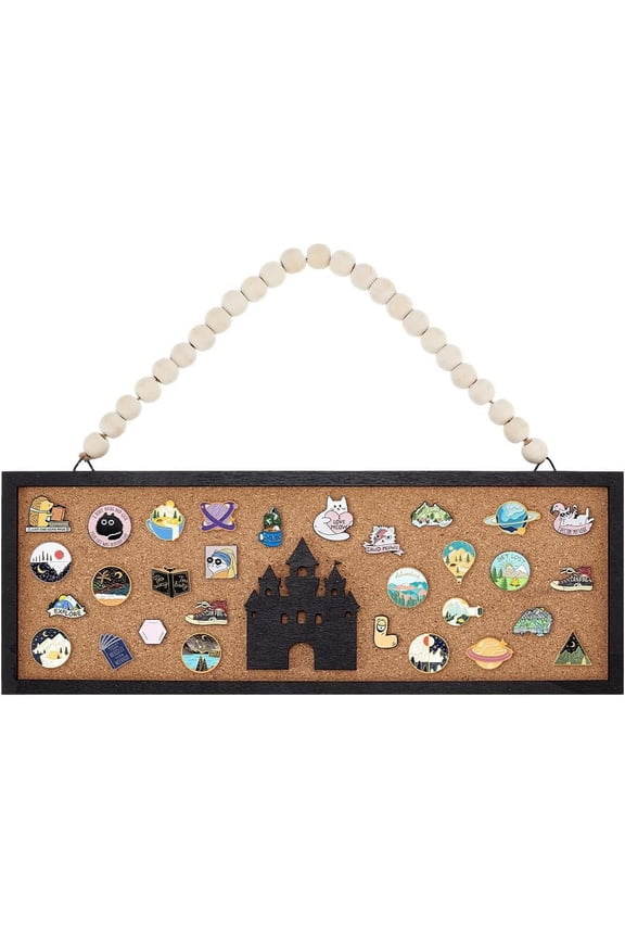 1pc Rectangle Wall Mounted Brooch Jewelry Display Cork Tray Wooden Enamel Pins Collection Display Board Holder Saddle Brown 28.5cm for DIY cratf