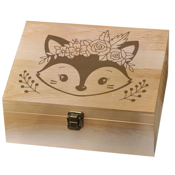 1pc Rectangle Wooden Memory Keepsake Boxes with Lids for Anniversary Wedding Memory Birthday Valentines Day Fox 24.5x19.5x10.3cm
