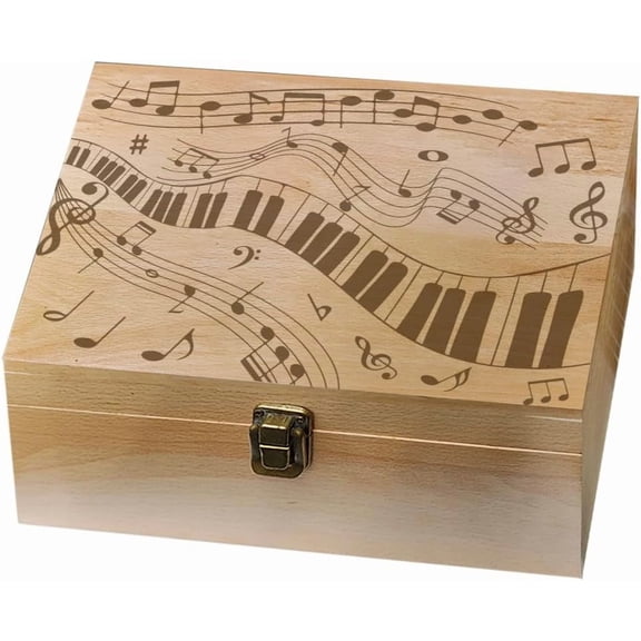 1pc Rectangle Wooden Memory Keepsake Boxes with Lids for Anniversary Wedding Memory Birthday Valentines Day Musical Note 24.5x19.5x10.3cm DIY