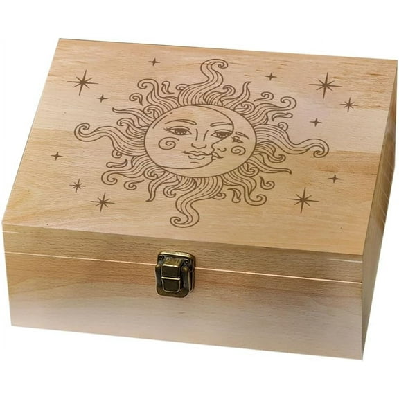 1pc Rectangle Wooden Memory Keepsake Boxes with Lids for Anniversary Wedding Memory Birthday Valentines Day Sun 24.5x19.5x10.3cm