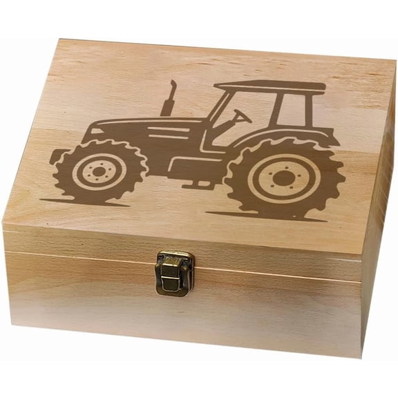 1pc Rectangle Wooden Memory Keepsake Boxes with Lids for Anniversary Wedding Memory Birthday Valentines Day Tractor 24.5x19.5x10.3cm