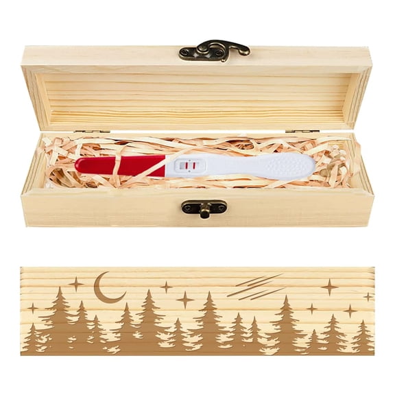 1pc Rectangle Wooden Pregnancy Test Keepsake Box with Lock Baby Annouced Engraved Case for Grandparents Dad and Uncle Blanched Almond Tree