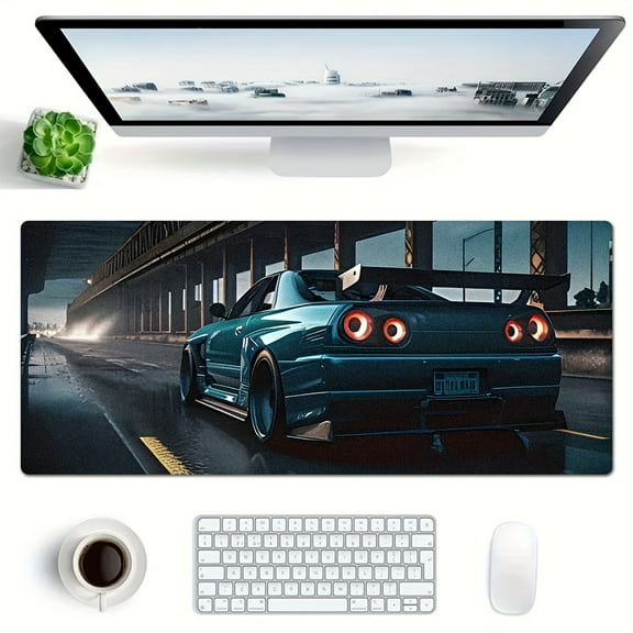 1pc Rectangular Mouse Pad, R32 Drift Car, Oversized Rubber Anti-slip Keyboard Pad, Computer Office Increased Game Mouse Pad, 11.81*27.55in