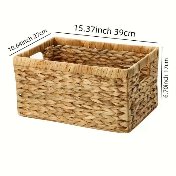 1pc Rectangular Storage Baskets, Water Hyacinth Seagrass Handmade Woven Basket, Shelf Baskets For Organizing, Storage Basket With Built-in Handles, Home Storage & Organization, Home Decor