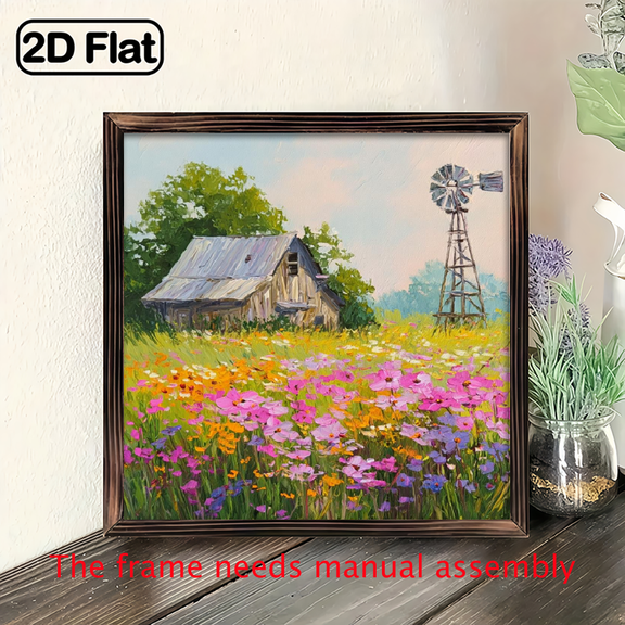 1pc Red Barn Rustic Wooden Sign - Vintage Farmhouse Wall Art with Floral Windmill Design, 8x8 Inch Recycled Wood Home Decor for Living Room, Office, or Gift for Loved Ones.