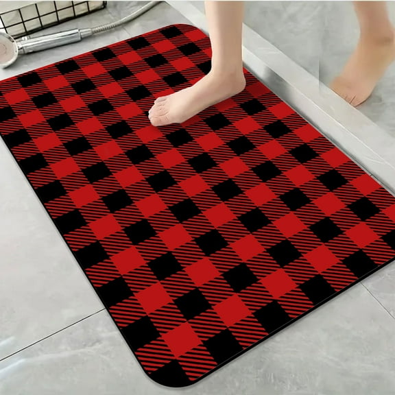 1pc Red and Black Buffalo Plaid Bathroom Rug Bathroom Decor and Accessories- Durable,Anti Slip,And Quick Drying,Suitable For Indoor/outdoor Use - Perfect For Bathrooms,Bedrooms,Kitchens,Terraces